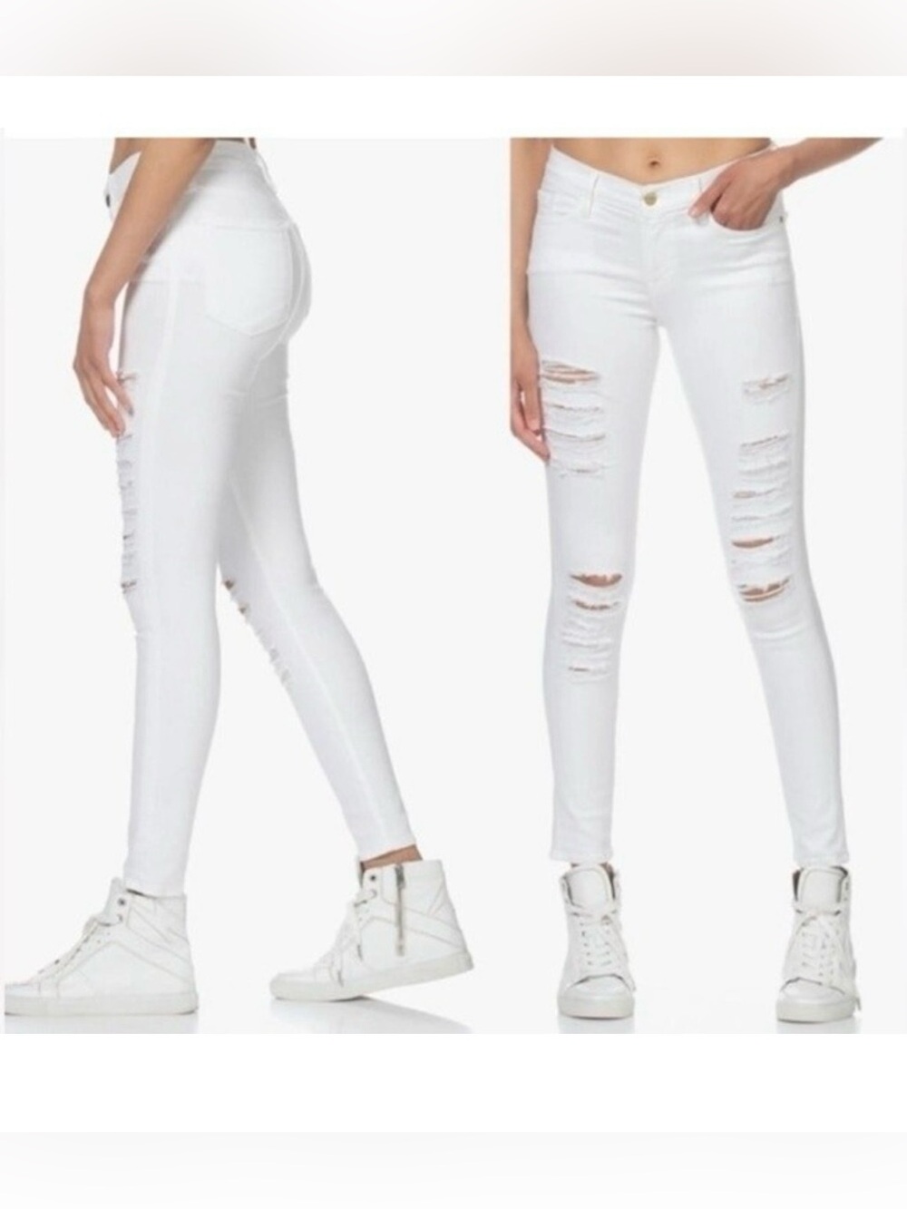 FRAME Le Skinny de Jeanne Ripped Distressed  Skinny Jeans in White Size 26